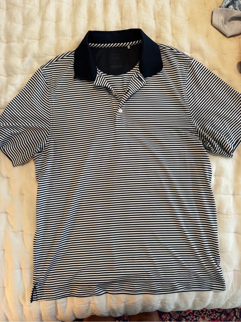 Cutter & Buck Navy and White Striped Polo Shirt